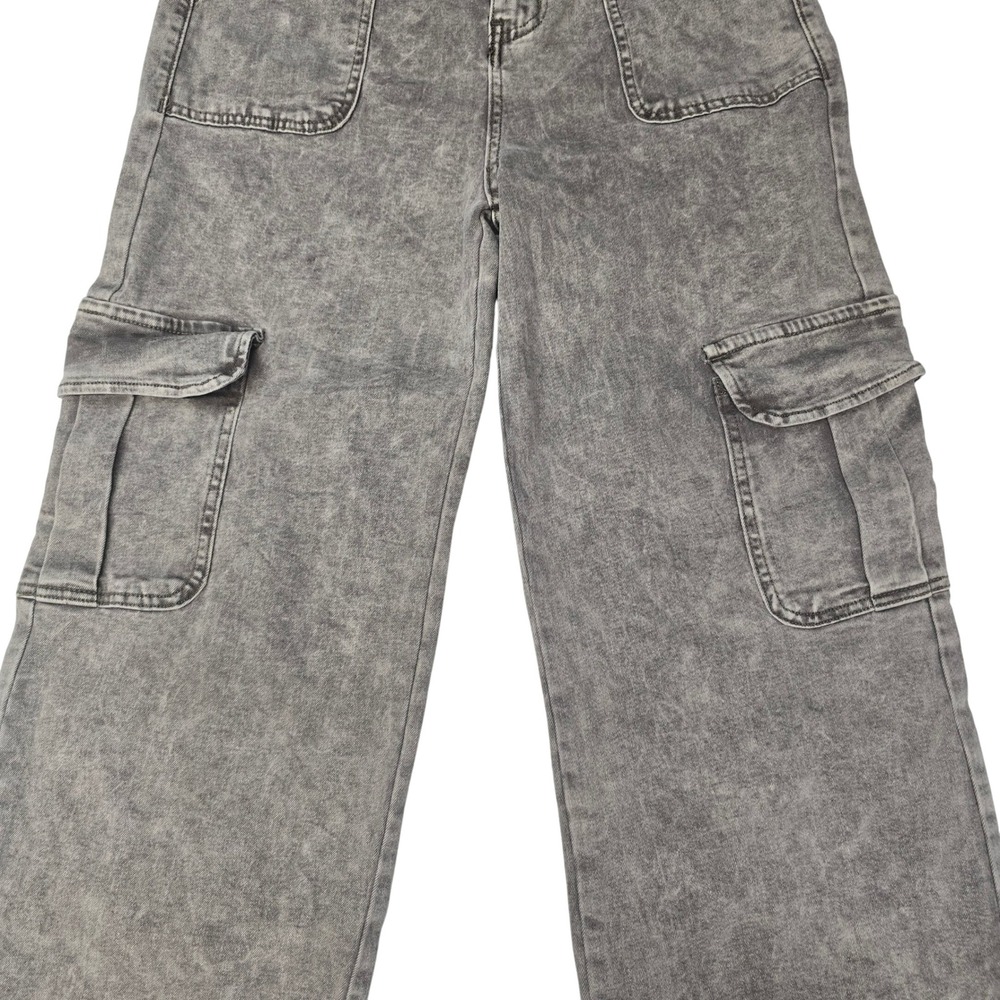 Disclosure Beige Acid Wash Wide Leg Cargo Pants High Rise Utility Denim 13/31 - Picture 3 of 8
